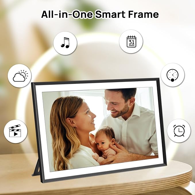 15.7 Inch WiFi Digital Picture Frame with 1920x1080 FHD IPS Touch Screen, Send Photo or Videos via App or Email, 32GB Storage, Support USB Drive/SD Card Extend Storage, Auto-Rotate, Wall Mountable