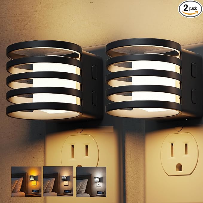 L LOHAS LED Night Light, 2 Pack 3CCT Night Lights Plug into Wall, Amber/3000K/5000K Adjustable Color Temperature Night-Lights, Dimmable Nightlight with Dusk to Dawn Sensor for Bedroom Hallway Bathroom