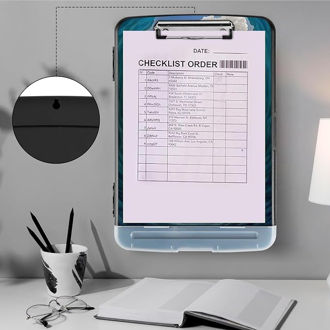 Clipboard with Storage,Heavy Duty Plastic Storage Clipboard with Low Profile Clip,Teacher Must Haves,Office Supplies,Dolphins Ocean