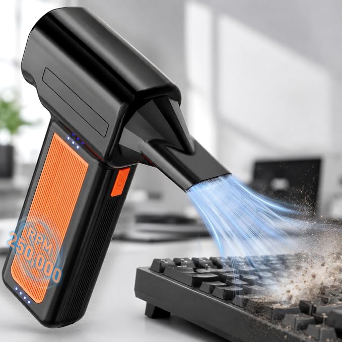 250000RPM Electric Air Duster for Keyboard: One Blow Clears Dust and Crumbs Between Keyboard Keys - No More Sticky Keys for PC Gamers - Fast Charging Rechargeable Mini Blower
