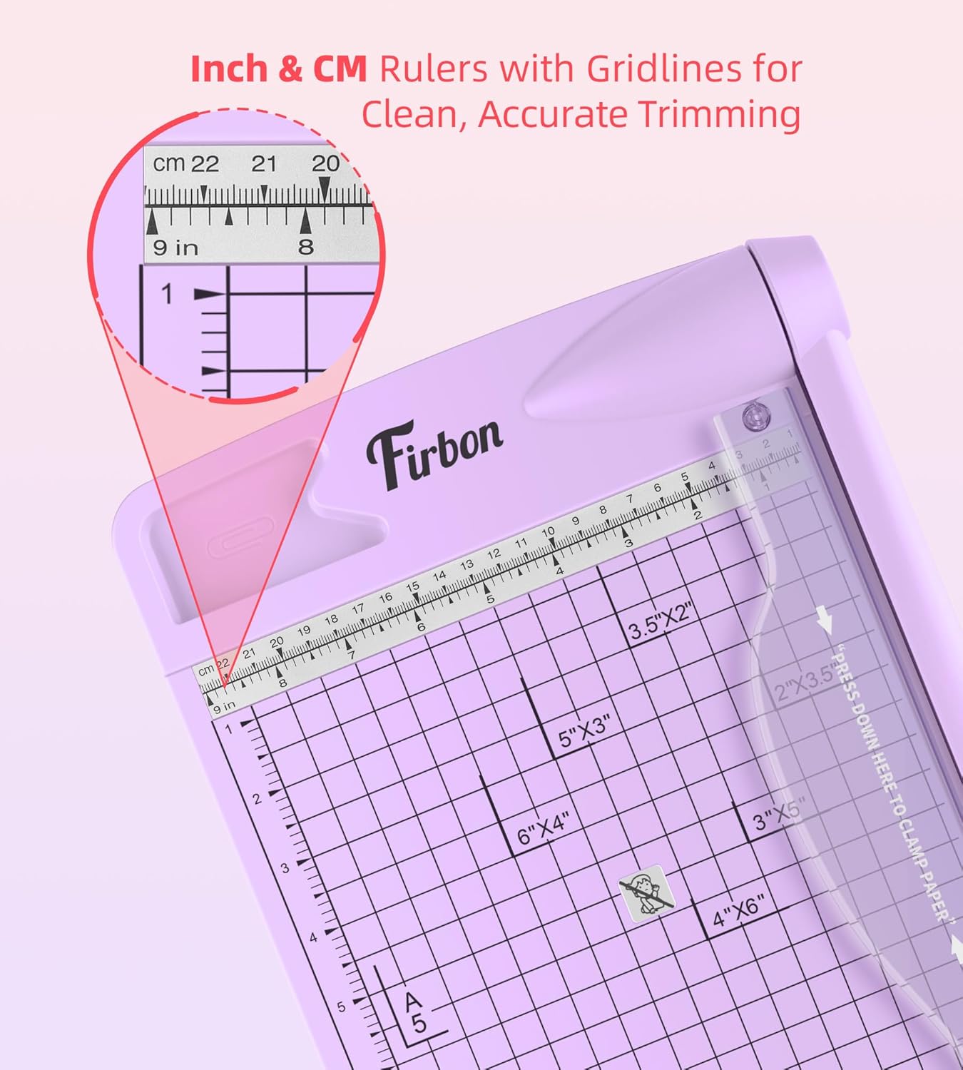 Firbon 12" Guillotine Paper Cutter, Heavy Duty 12-Sheet Capacity Trimmer for Cardstock, Photos, Scrapbooking, Office, Classroom, Studio (Purple)