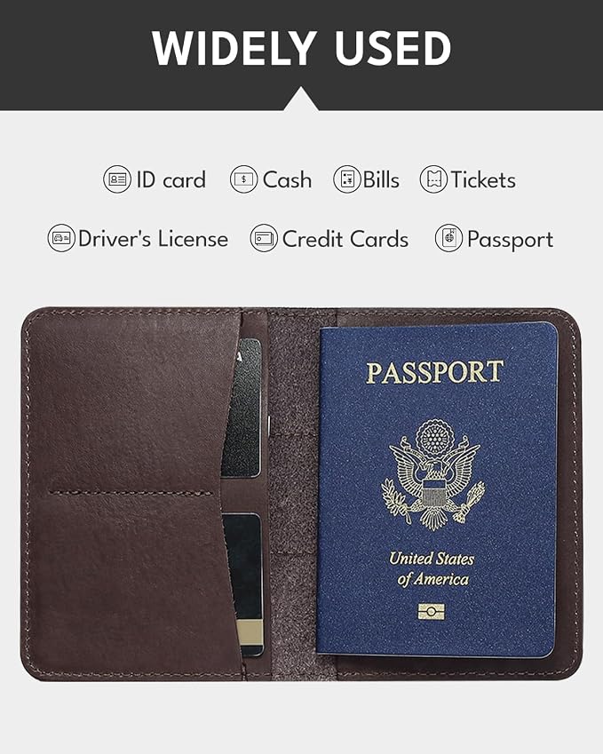 ALLIVE Passport Holder for Travel, Genuine Leather Passport Holder Women Men,Passport Cover,Travel Wallet Must Haves Airport Essentials Travel Gifts Brown
