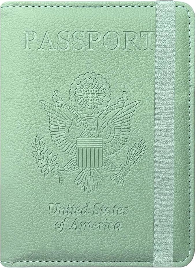 ACdream Passport Holder Cover, Leather Travel Wallet Case, RFID Blocking Document Organizer Protecrtor, with Slots for Credit Cards, Boarding Pass, for Women and Men, Agave Green