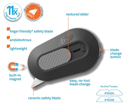 Slice Box Cutter, Heavy Duty Utility Knife, Safe Ceramic Blade Lasting 11x Longer than Metal, Stone, Combo Pack