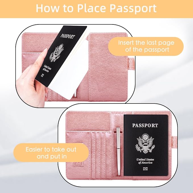 WALNEW Passport Holder for Travel, RFID Passport Wallet, Travel Essentials | PU Leather Passport Cover Case with Pen Holder, Travel Must Haves Accessories, Passport Book Holder for Women
