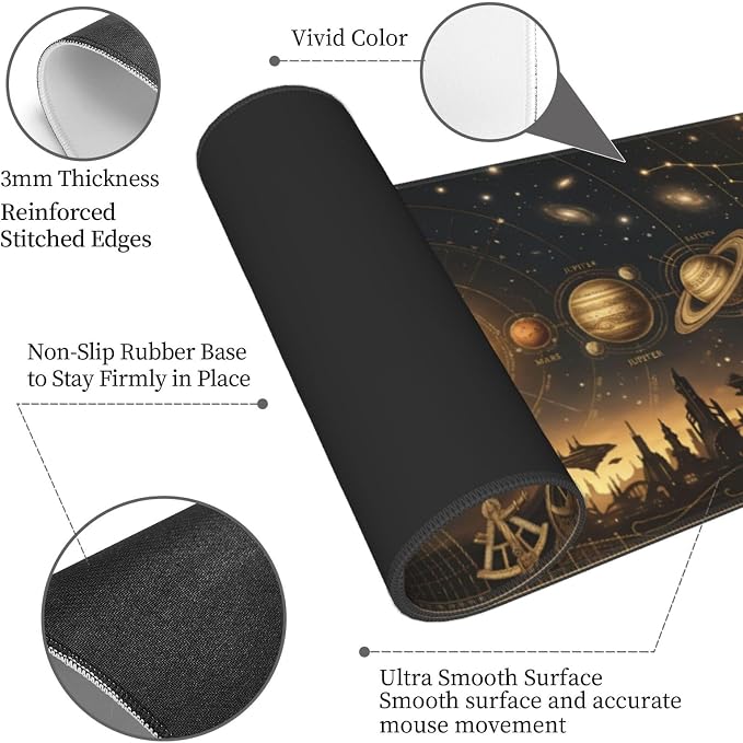 Celestial Map Gaming Mouse Pad Large Extended Desk Mat Non-Slip Rubber Base Keyboard Pad with Stitched Edges for Office Gaming 31.5x11.8 in