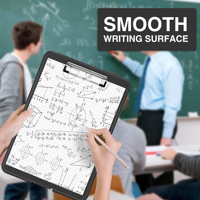 Sooez Clipboard with Storage, Plastic Nursing Clip Board, 8.5" x 11", Black | Sturdy Clipboards Foldable, Cute Hanging Clip Board Case, Teacher, Classroom Must Haves, Office School Supplies, Women & Men