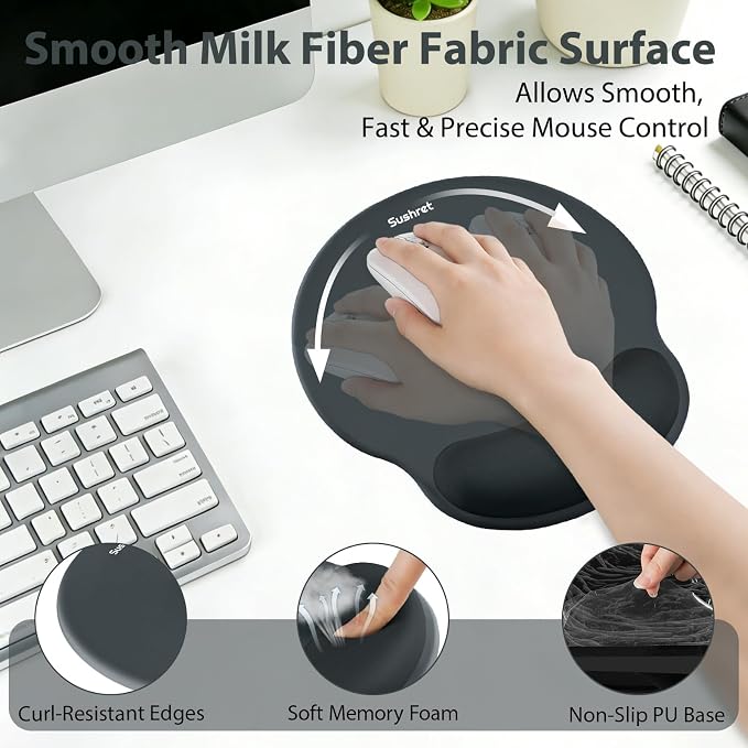 Mouse Pad and Keyboard Wrist Rest, 3-in-1 Gel Memory Foam Ergonomic Mouse Pad with Wrist Rest Set, Gaming Mousepad Arm Cushion Support for Computer Office Desk Accessories Cute Setup, Charcoal