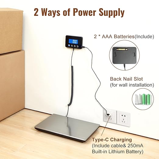 Miseyo 660lbs Digital Shipping Scale - 0.7oz High Accurate Stainless Steel Postal Scale for Packages, Luggage, Small Business, Warehouse, Battery & Charging Cable Included