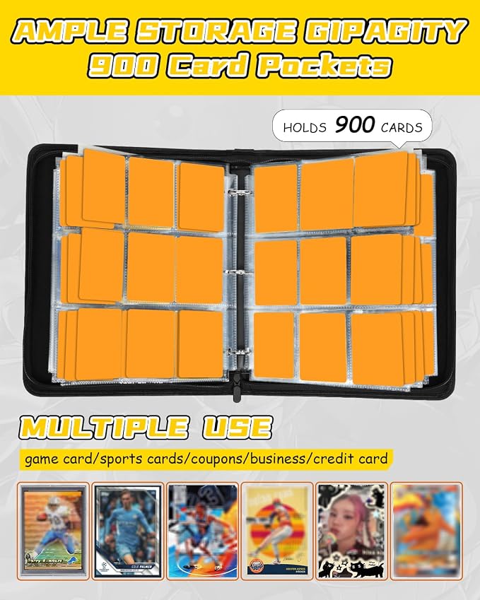 for 9 Pocket Trading Card Binder for 900 Cards - Cute Large Capacity Card Collection Album Folder with Zipper for Women Girls Teens Card Design for Sports, TCG, Game Cards