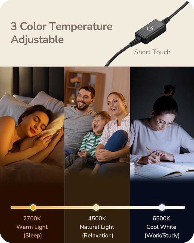 EDISHINE LED Table Lamp, Modern Desk Lamps for Living Room, Silver | 3 Color Temperature, Stepless Dimmable, 6W, Metal Finish, Slim Style for Bedroom, Living Room, Corner