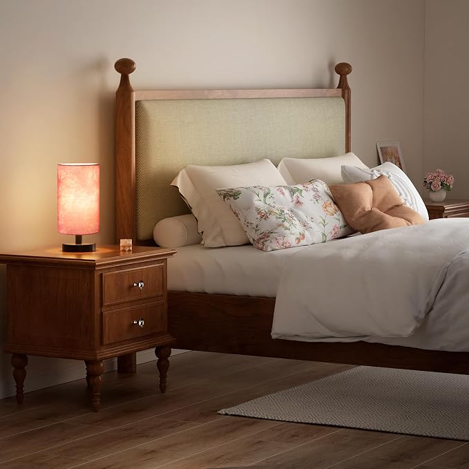Small Table Lamps(Pink Shade - Black Base, 9" Inline Control) | 3000K LED Blub Included | 680 Lumens | Easy Assembly | Minimalist Design | E26 | for Kitchen | for Kids Room