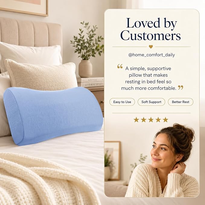vamorry Lumbar Pillow for Sleeping, Lumbar Support Pillow for Bed for Back Pain Relief, Memory Foam Lower Back Pillow for Bed, Back Support Pillow for Side & Back Sleepers, Washable Cover