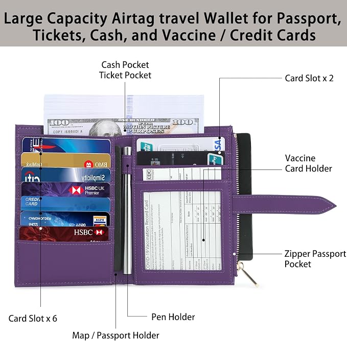 Passport Holder for Family,RFID Travel Document Organizer for Women,RFID Passport Wallet with Airtag Holder,Family Passport Protector Case, Anti-Lost Travel Essentials