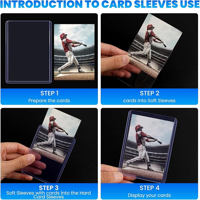 600 Card Sleeves Top Loaders for Cards, 3" x 4" Hard Plastic Toploaders, Baseball Card Protectors, Trading Card Holder for Football Sports Cards (300 Toploaders + 300 Penny Sleeves)