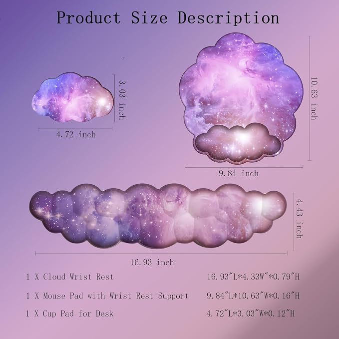 Cloud Wrist Rest Keyboard Galaxy Mouse Pad with Wrist Rest Ergonomic Space Wrist Pad Memory Foam Non-Slip Wrist Support for Computer Laptop Gaming Home Office Relief Typing Pain Gradient Pink Purple