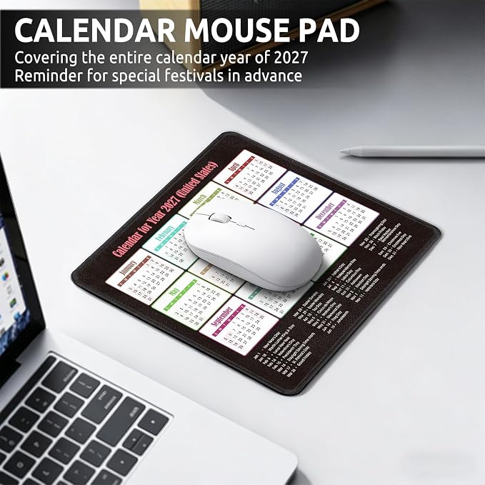 KONVINIT Ergonomic Mouse Pad with Wrist Rest, Black Mousepad with Non-Slip Rubber Base and Smooth Surface, Small Mouse Pads for Desk, Office Desk Accessories (2027 Calendar)