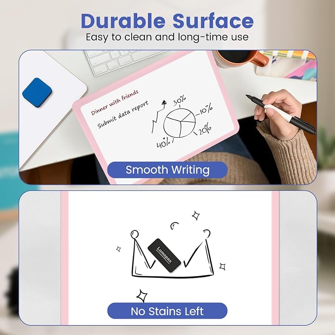 Small Wall White Board, 11" x 14" Mini Double-Sided Magnetic Dry Erase Board with Plastic Frame, Hanging Whiteboard with 5 Markers for Kids Students School Kitchen Home & Office, Pink