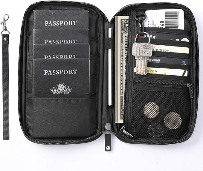 VanFn RFID Travel Passport Wallet, Family Passport Holder, Trip Document Organizer P.Travel Series (Nylon - Black)
