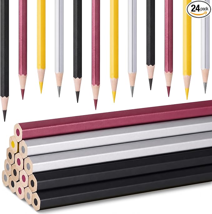 Gersoniel 24 Pack Colorful Welders Pencil, Metallic Marking Pencil | Fits Welding, Construction, and Carpentry Workers. Writes on Metal, Wood and Stone, Teacher Water Soluble Marking Tools, 6.9"