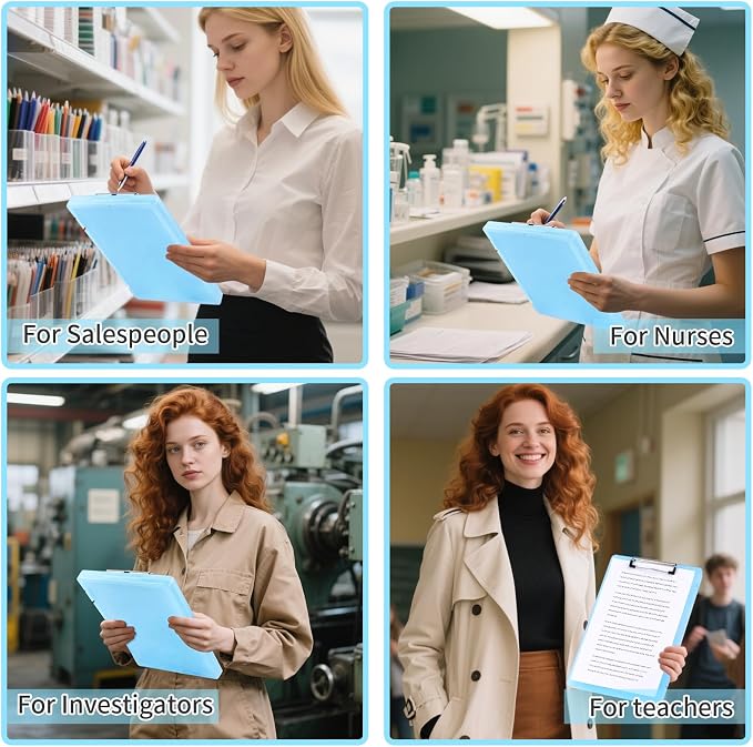 Letter Size Clipboard with Storage 8.5 * 11, Plastic Clear Blue Clipboard File Box A4 Nursing Clip Board for School & Office with Christmas Stickers (Clear Blue)