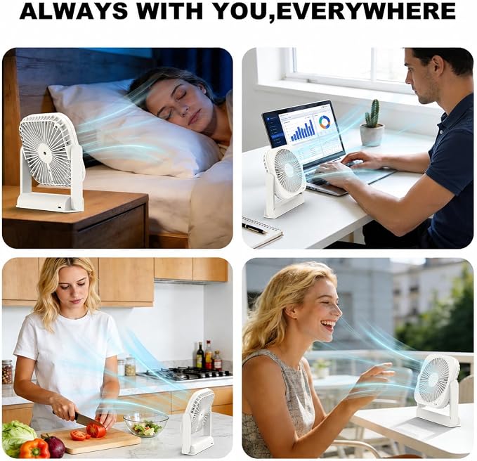 AA Battery and USB Operated Fan, Long Lasting, Quiet, Small Portable Desk Fan for Bedroom, Kitchen, Office, Travel. Built-in Magnet Base. (White)