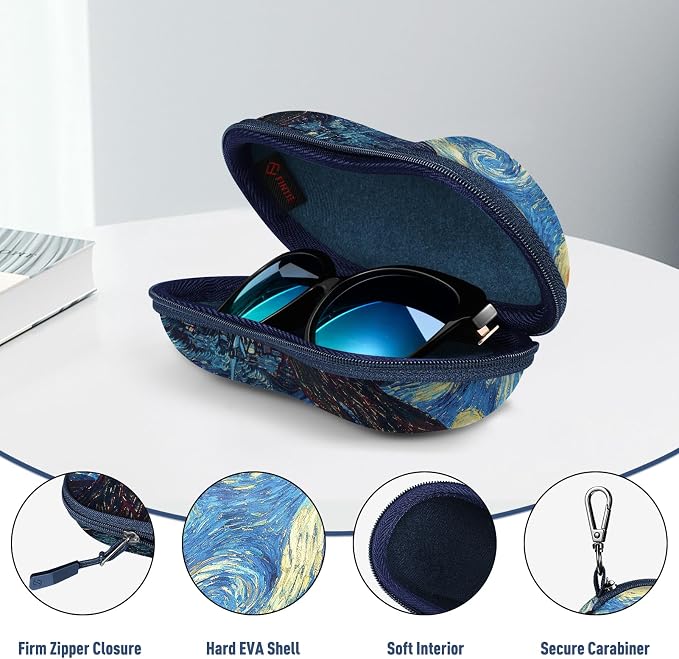 FINTIE Sunglasses Case, Hard EVA Shell Shockproof Sport Glasses Case with Metal Carabiner Travel Zipper Eyeglasses Holder