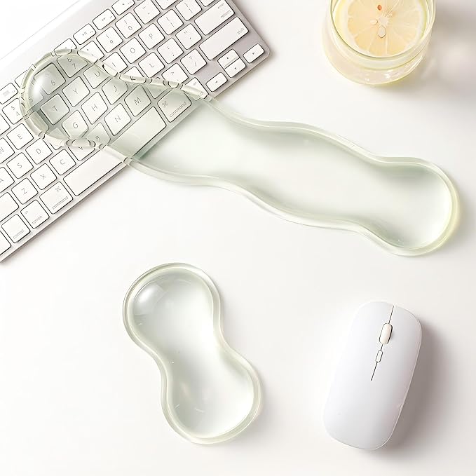 Gel Keyboard Wrist Rest Set, Clear Wrist Rest for Keyboard and Mouse, Ergonomic Keyboard Mouse Wrist Rest for Typing Pain Relief, Suitable for Office, Gaming, Computer, Laptop - Transparent Green