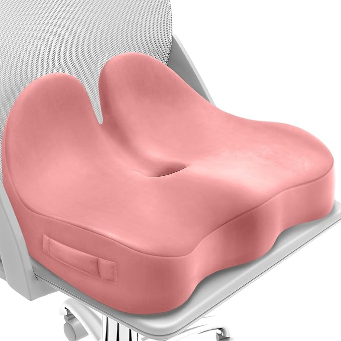 Seat Cushion, Memory Foam Office Chair Seat Cushion for Office Chairs/Car/Long Trip/Desk Chair/Gaming, X-Large Size for Sciatica & Hip & Tailbone Pain Relief, Sciatica Support (Pink)