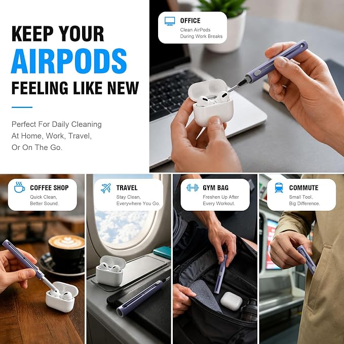 Hyashee Cleaner Kit for Airpods Pro 1 2 3 Multi-Function Cleaning Pen with Soft Brush Flocking Sponge for Bluetooth Earphones Case Cleaning Tools (Lavender Purple)