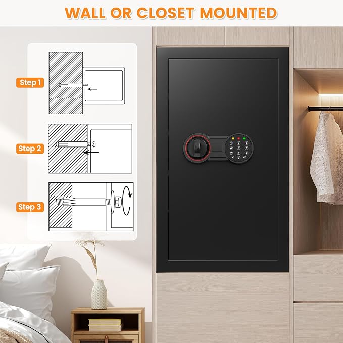 6.0 Cu Ft Large Safe Box for Home Use, 27.6"H Heavy Duty Home Safe | with Alarm System, Removable Shelves, Wall/Floor Mountable Anti-theft Security Safe for Money Jewelry Documents