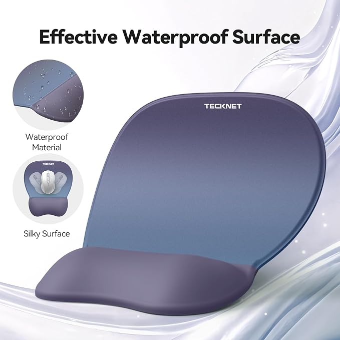 TECKNET Gel Ergonomic Mouse Pad & Keyboard Wrist Rest & Coaster | 3 in 1 Set, Pain Relief, Milk Silk Cloth, Non-Slip PU Base, Easy Typing, Memory Foam Wrist Support for Office & Home