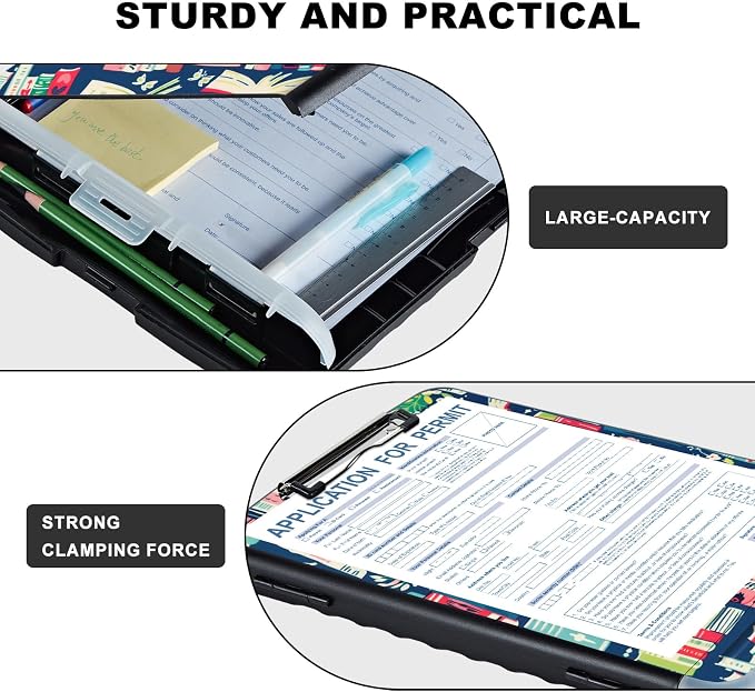 Clipboard with Storage,Storage Clipboard with Pen Holder,Heavy Duty Plastic Storage Clipboard with Low Profile Clip,Teacher Must Haves,Clipboard Folder,Office Supplies,Books -1353