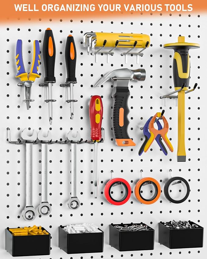 INCLY 170PCS 1/4 Inch Pegboard Hooks Kit with Bins & Peg Locks | Extra Thick Heavy Duty, Peg Board Organizer Accessories Assortment, For 1/4" Pegboard Hanging Tools Garage Wall Attachment