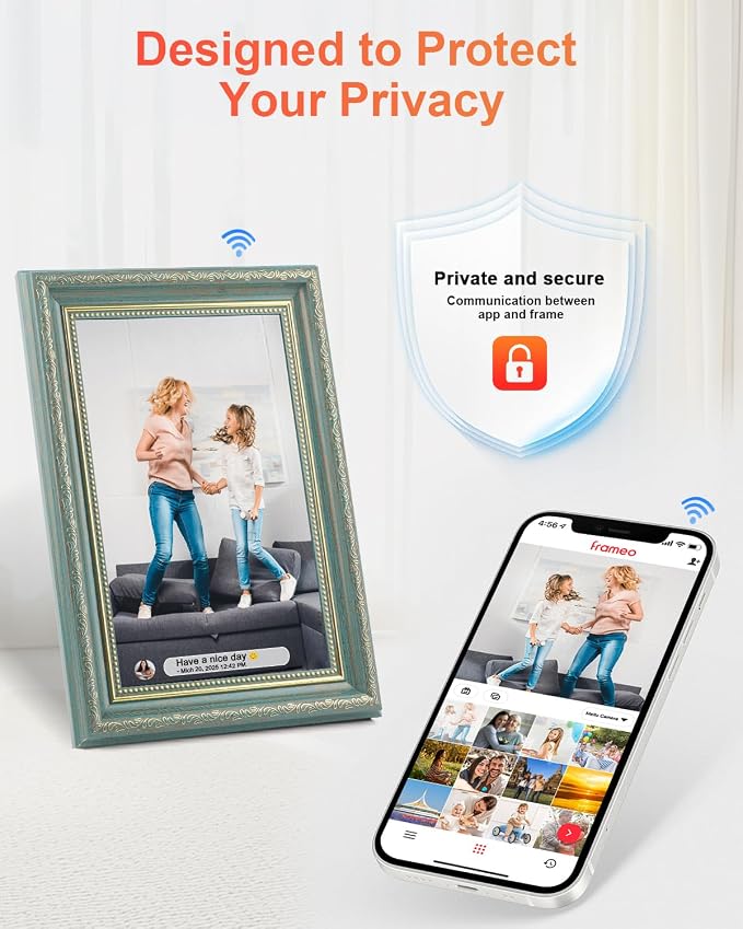 Frameo Digital Frame 10.1 Inch WiFi Digital Photo Frame with 32GB Storage, 1280x800 HD IPS Touch Screen Picture Frames Slideshow, Long Distance Realationship Gifts, Elderly Tech-Midnight Blue