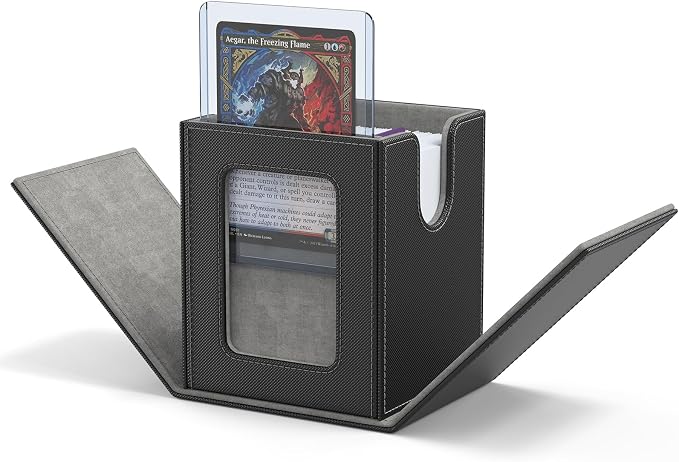 ZLCA MTG Deck Box with Commander Window Display, Commander Deck Box Holds 100 Double-Sleeved Cards Suitable for Magic the Gathering/TCG/CCG/PTCG/EDH/Sport Cards (Black)