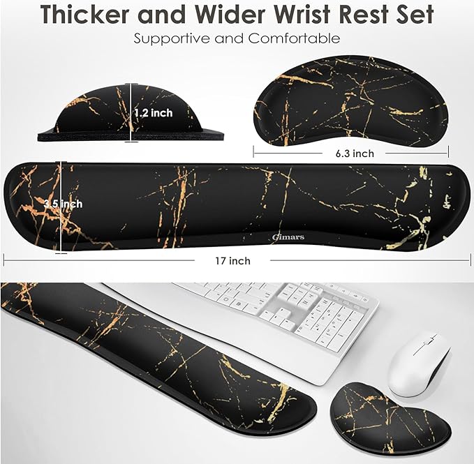Gimars Upgrade Enlarge Gel Memory Foam Set Keyboard Wrist Rest Pad, Mouse Wrist Cushion Support for Office, Computer, Laptop, Mac, Comfortable, Lightweight for Easy Typing Pain Relief,Marbling
