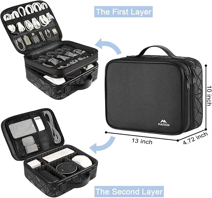 MATEIN Cord Organizer Case with Adjustable Divider, Large DJ Cable File Bag | DJ Equipment, Music Accessories, Double Layer, Shockproof, Portable, Cable Storage for Cord, Charger, Tech Accessories, Black