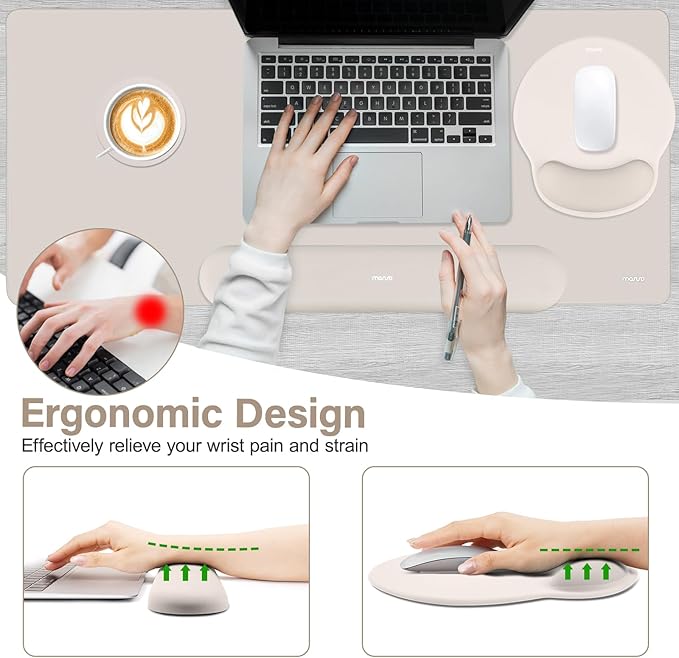 MOSISO Wrist Rest for Mouse Pad Set, Large Gaming Deskpad, Stone Gray | Circle Curved Mousepad&Keyboard Wrist Rest&Coaster, Ergonomic Non-Slip Mousepad&Easy Typing Pad with Silicone Lining