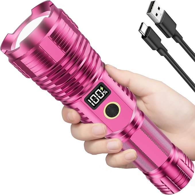 Flashlights High Lumens Rechargeable, 100,000LM LED Super Bright Flash Light, Zoomable Linternas with LCD Digital Display, 5 Mode, Waterproof, Powerful Tactical Flashlight for Emergencies Camping Gift