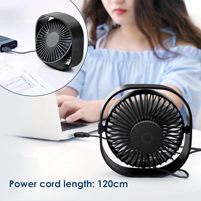 Simpeak Small USB Fan Small Quiet Portable USB Powered ONLY (No Battery), Cooling 3 Speed Setting 360° Adjustable Swivel Desktop Personal Fan for Home Office Bedroom Outdoor Travel Summer (Black)