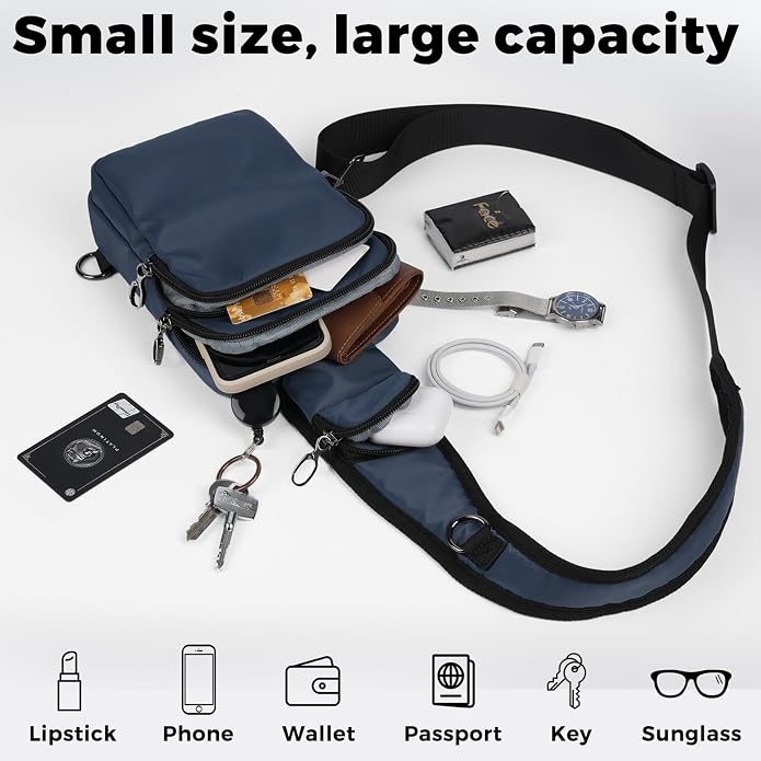 Sling Bag, Crossbody Bag with Zipper Lock, RFID Blocking & Water Resistant for Men and Women