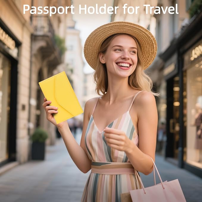 Passport Holder Travel Wallet Organizer for Women,Primrose Yellow | RFID secure, 6 card slots, 28 sim pockets, passport holder with zip-around wallet, slim fit for women travelers.