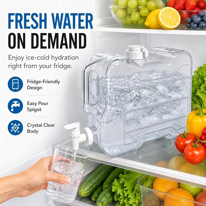 Fridge Water Dispenser with Leak-Proof Spigot, Reusable Refrigerator Drink Dispenser with Handle, Water Jug Beverage Container for Iced Tea, Juice, Lemonade, Party and Daily Use (2, 2 Gallon)