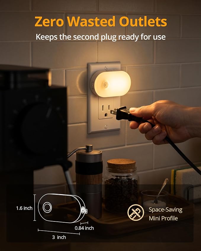 Lyridz Plug in Night Light with Motion Sensor, 120LM Superior Bright Smart Mini LED Nightlight, Warm White with Stepless Adjustable Brightness for Bathroom, Bedroom, Kitchen, Stairs, Hallway, 2 Pack