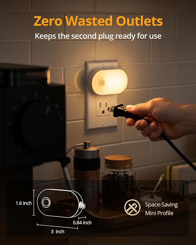 Lyridz Plug-in Night Light with Motion Sensor, 1-120 LM Stepless Adjustable Brightness LED Nightlights for Bathroom, Bedroom, Hallway, Stairs, Garage, Toilet, 4 Pack