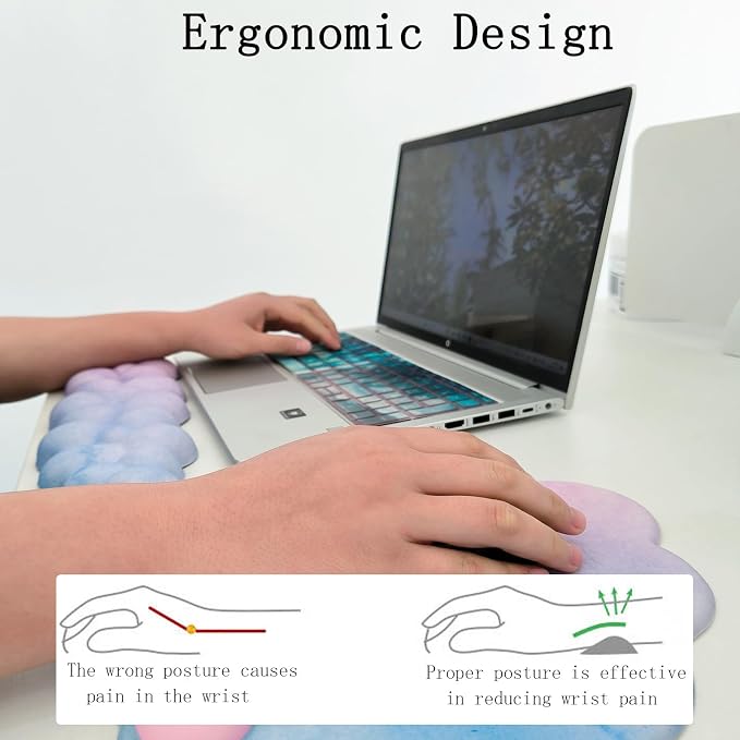 Cloud Wrist Rest Keyboard Ergonomic Mouse Pad with Wrist Rest for Keyboard and Mouse Pad Set Memory Foam PU Base Wrist Support for Computer Gaming Home Office Relief Pain Gradient Blue Pink