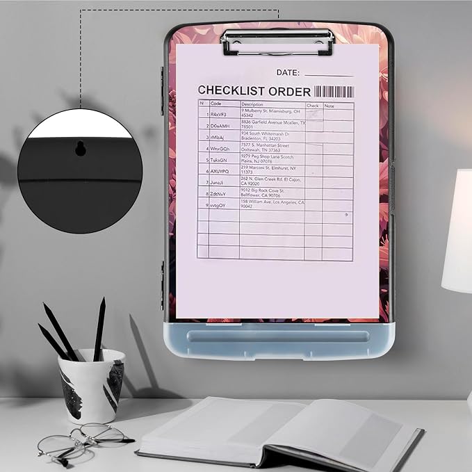 Clipboard with Storage,Storage Clipboard with Pen Holder,Heavy Duty Plastic Storage Clipboard with Low Profile Clip,Teacher Must Haves,Clipboard Folder,Office Supplies,Crows and Flowers -1344