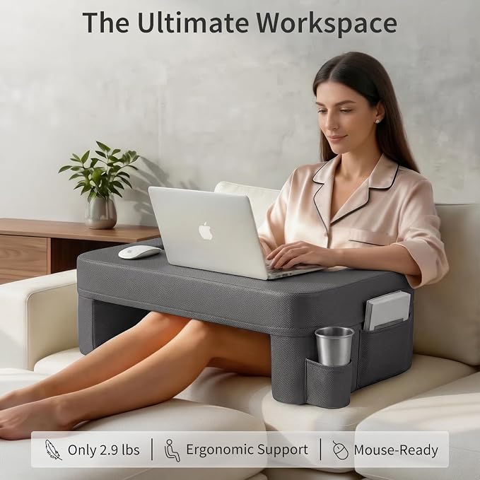 septsun 28" Oversized Lap Desk Pillow, Couch Laptop Desk for Big and Tall | Dark Gray 28" Massive Soft Foam Workstation; Spacious Ultra-wide Surface, Supreme Comfort for Heavy Set Plus Size Adults