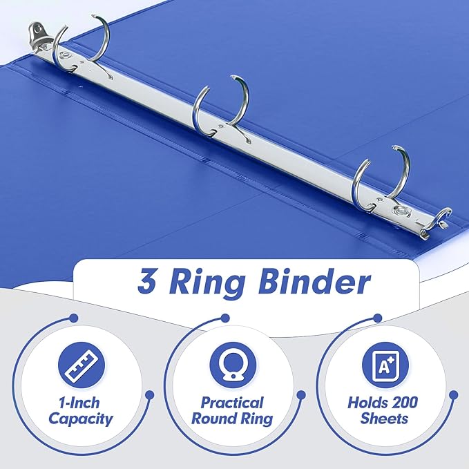 3 Ring Binder 1 Inch, PANDRI 6 Pack 1-Inch Binder Fits Letter Size 8.5'' x 11'' Paper, Versatile Binders for Office Home School, 2 Pockets, Assorted 6 Color